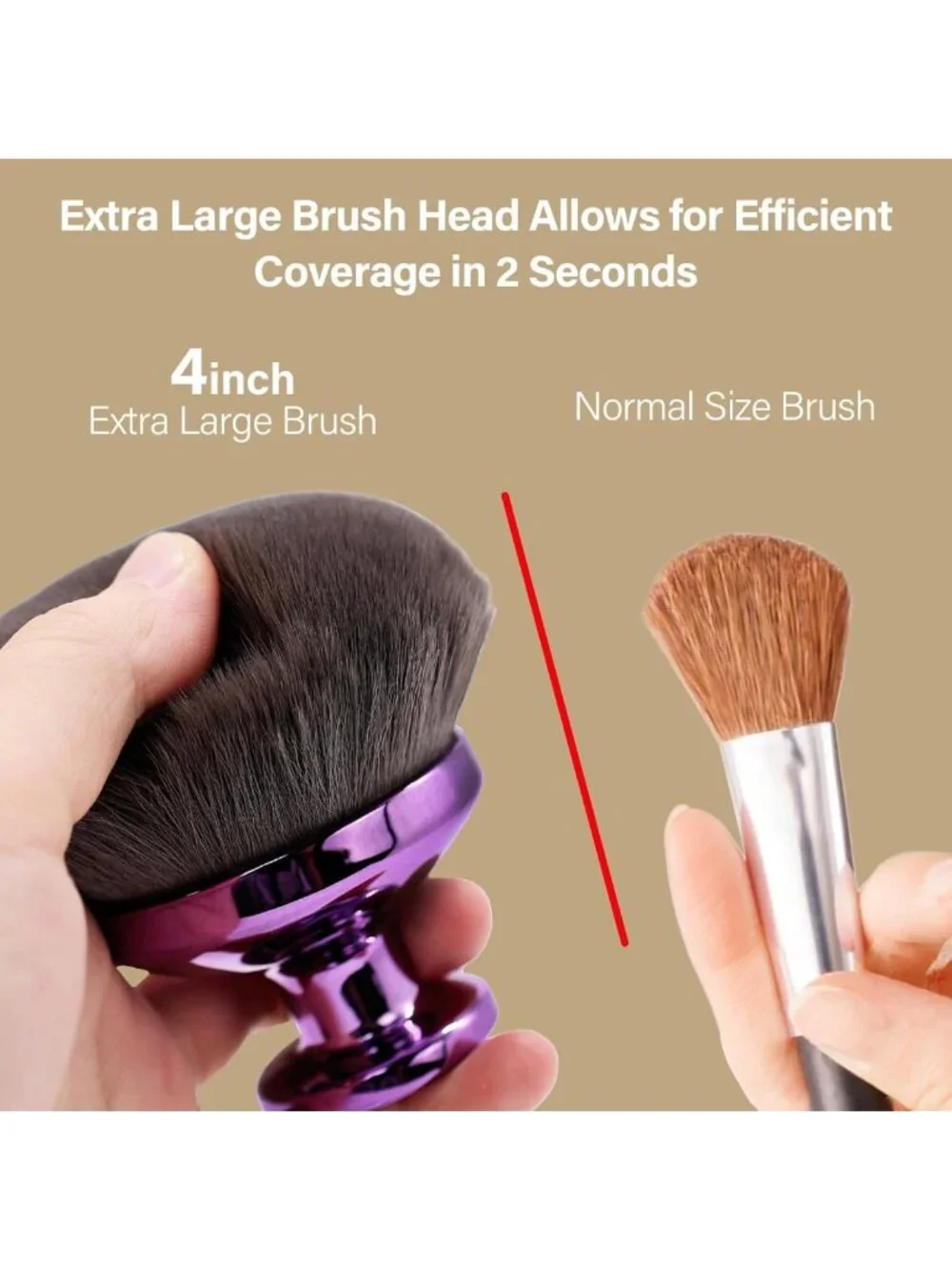 Extra Large Kabuki Makeup Brush for Self Tanner & Bronzer - Wet/Dry Use, Purple